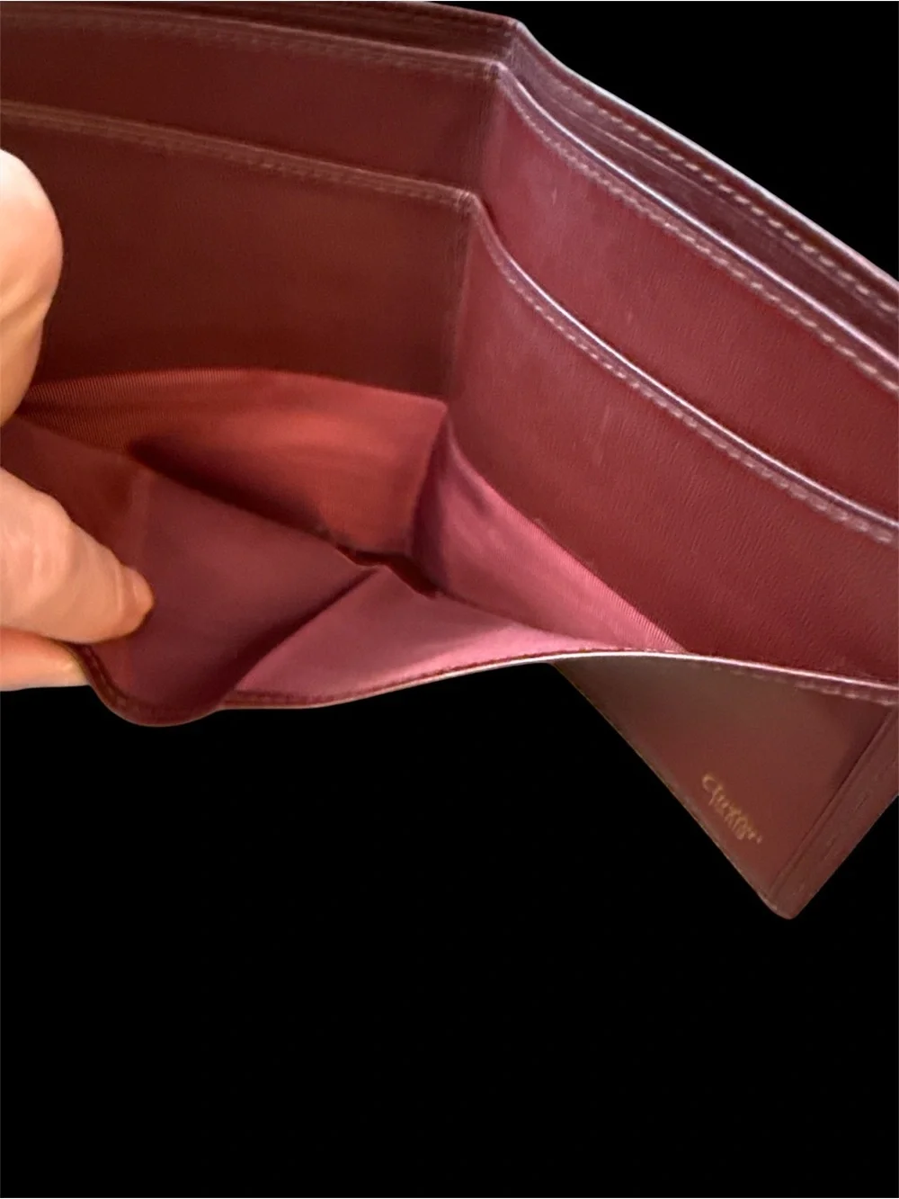 Cartier Burgundy Leather Bi-Fold Wallet with Gold Corner Hardware